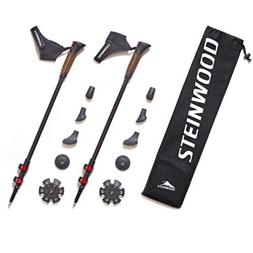 Steinwood Premium 100% Carbon Nordic Walking Stöcke verstellbar mit Teleskop und Klemmverschluss mit extra Gummipuffer ...