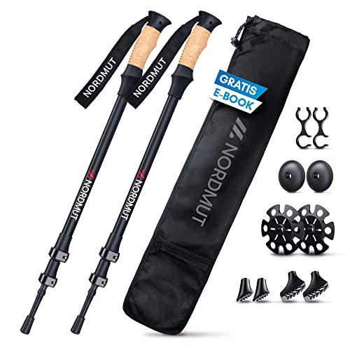 NORDMUT® Wanderstöcke Teleskop Alu | Nordic Walking Stöcke Damen und Herren | Ultraleichte Trekkingstöcke [mit Gumm...