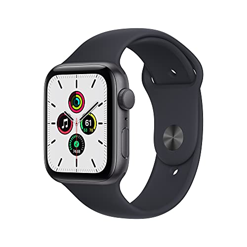 Apple Watch SE (1. Generation) (GPS, 44mm) Smartwatch - Aluminiumgehäuse Space Grau, Sportarmband Mitternacht - Regul...