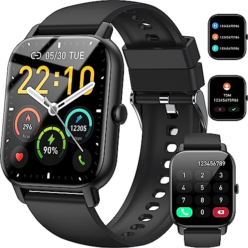 Smartwatch für Damen Herren, 1,85 Zoll Touchscreen Smart Watch mit Bluetooth Anrufe, IP68 Wasserdicht Fitnessuhr mit He...